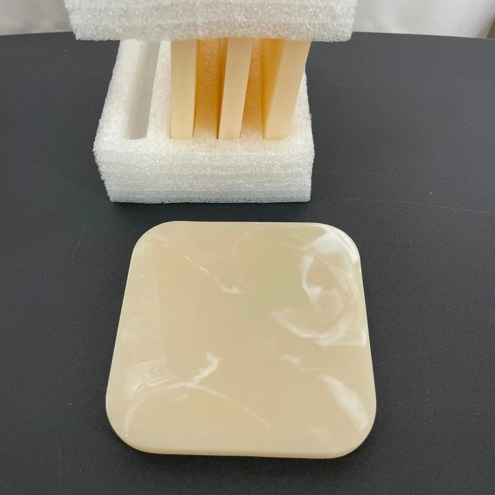RIRIKU Set of 4 Resin Coasters Beige Marbled Square 4x4 Modern Home Decor NEW
